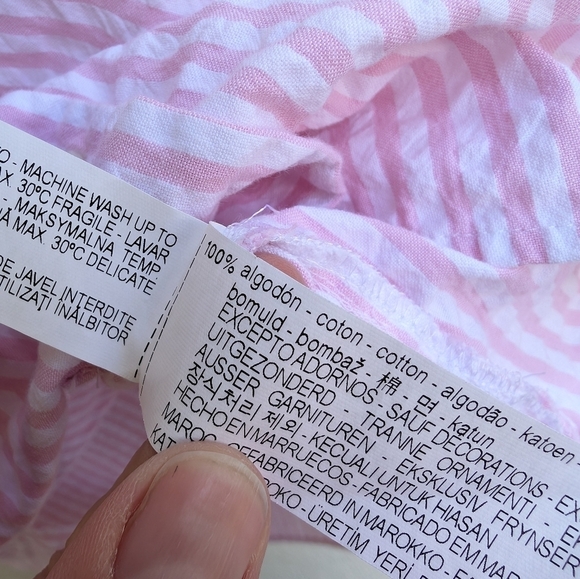 Zara Pink Striped Seersucker Button Down Top Shirt With Movie Theater Patches M - Picture 5 of 6